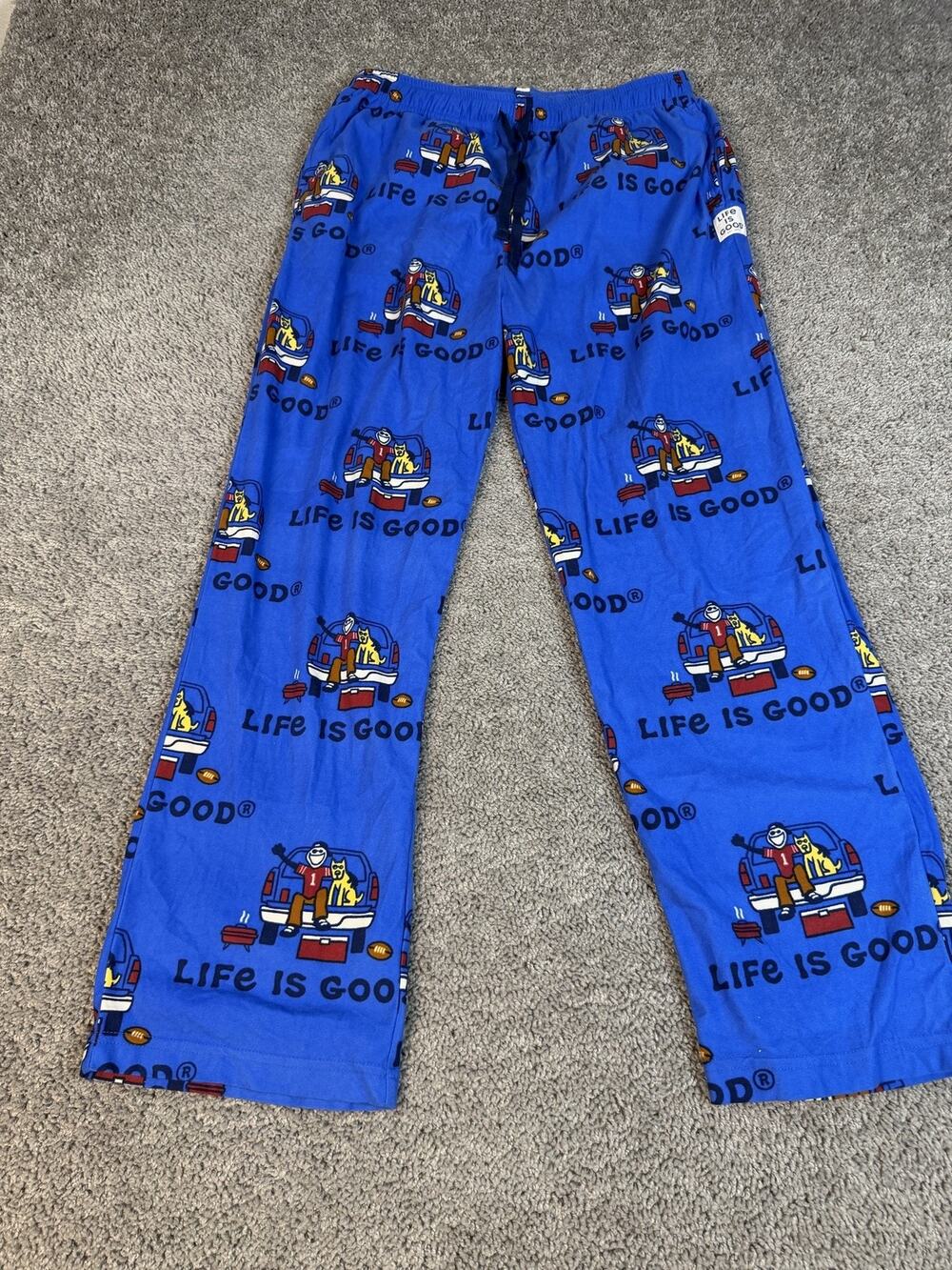 Life Is Good Pajama Pants Mens Large Blue Graphic Drawstring 100% Polyester